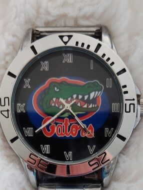 University Gators Stainless Steel Men's Watch - Silver with Blue/Green Dial